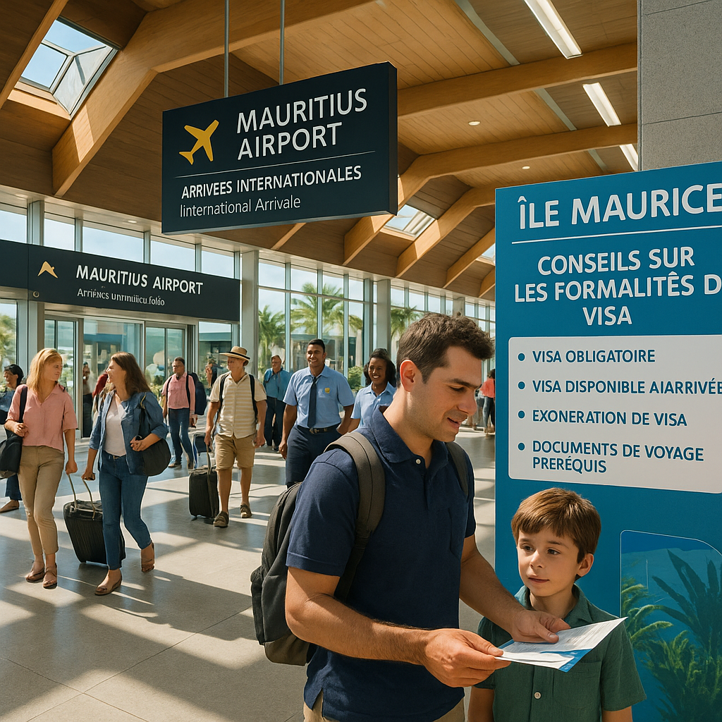 Aéroport de l'île Maurice avec des passagers vérifiant leurs formalités de visa