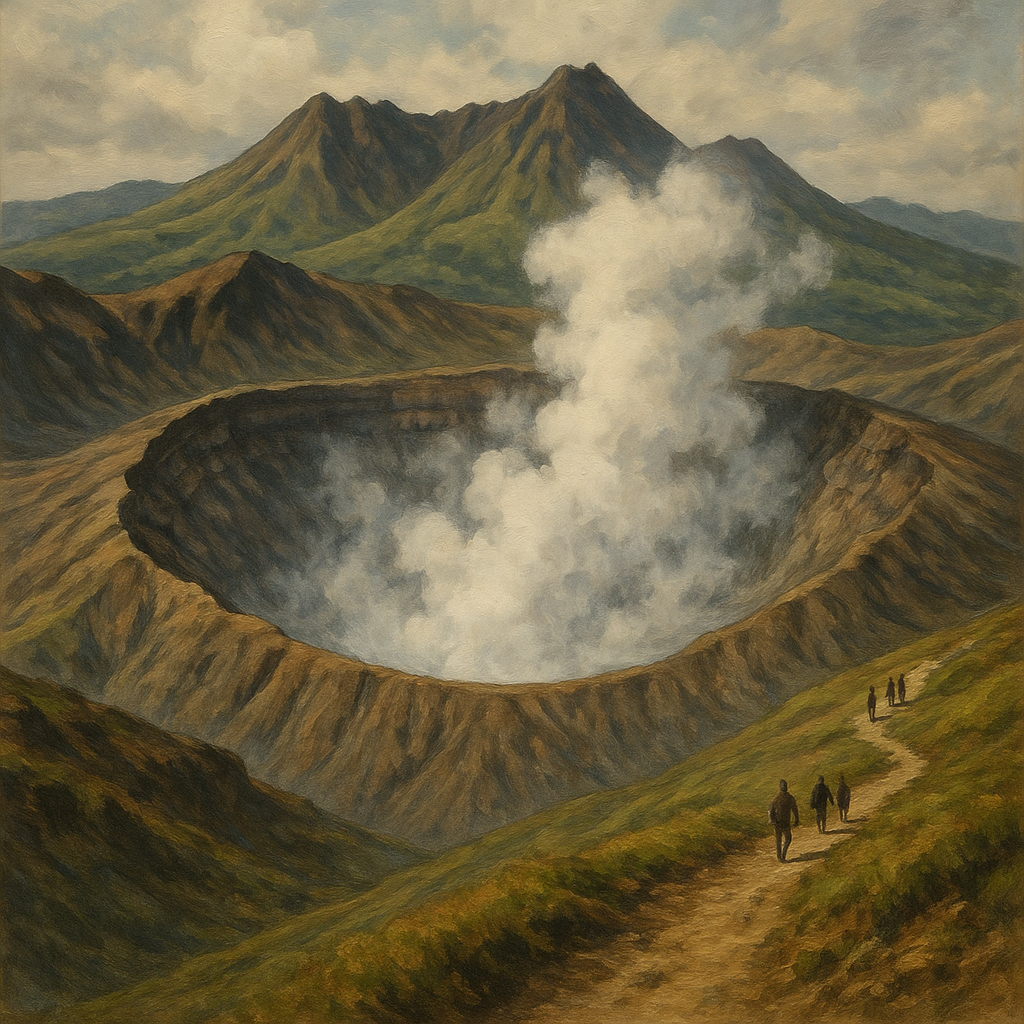 Premier plan du cratère du mont Aso, illustrant son activité volcanique et sa beauté naturelle.