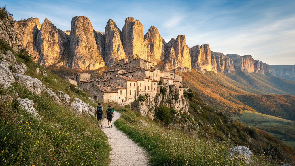 Village perché des Dolomites lucaniennes en Basilicate entouré de montagnes rocheuses