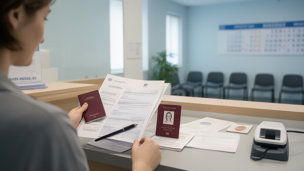 Usager déposant un dossier de renouvellement de passeport au guichet d’une mairie équipée