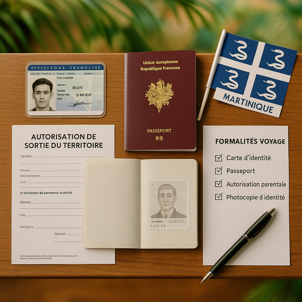 Documents de voyage pour la Martinique : carte d'identité, passeport, autorisation de sortie du territoire.