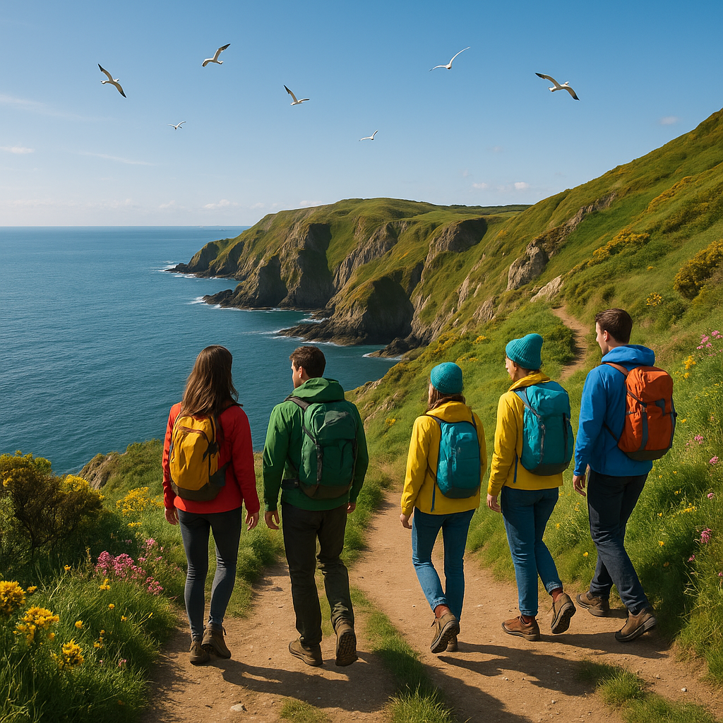 Randonneurs sur les falaises de Howth avec vue sur la mer d'Irlande