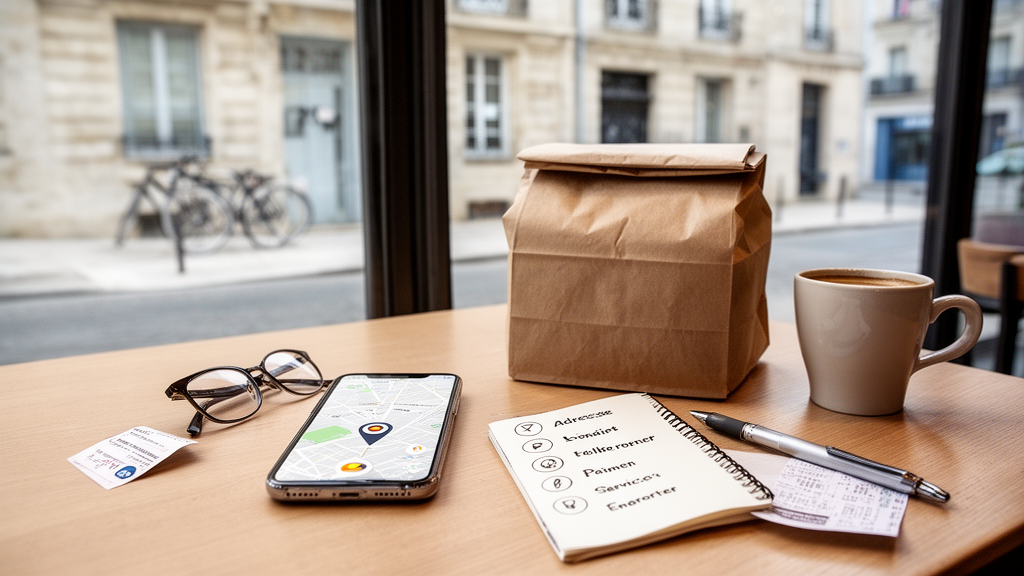 Préparation d’une visite dans une adresse de restauration à Tours avec carte, checklist et repas à emporter
