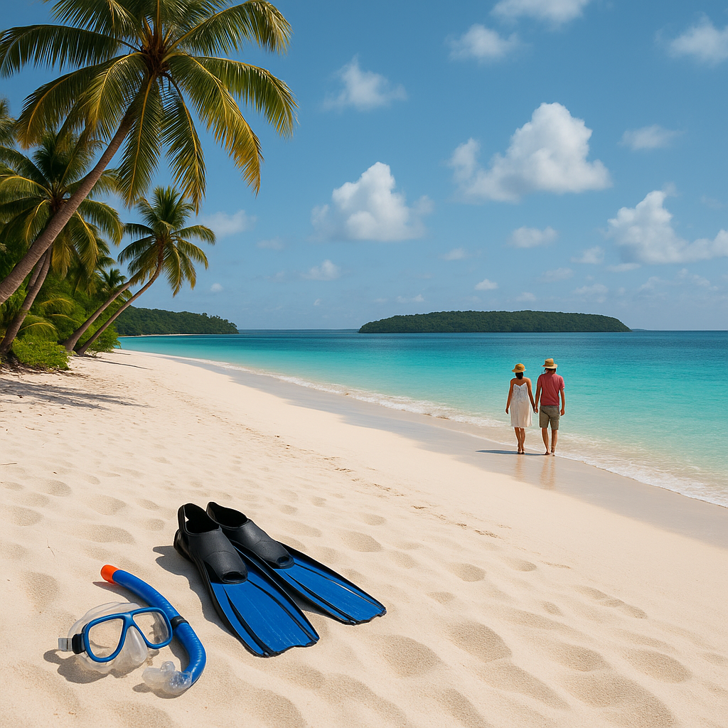 Plage paradisiaque à Tonga avec du sable blanc et des eaux turquoise, illustrant la beauté naturelle du pays.