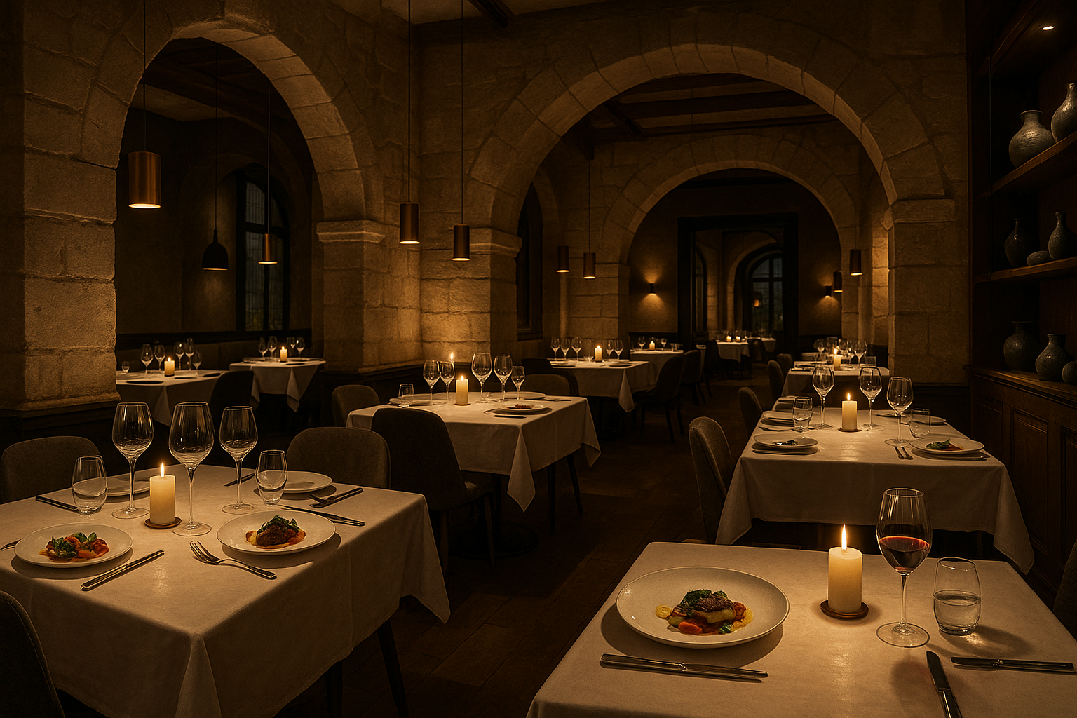 Elegant interior of a Michelin-starred restaurant in Tours
