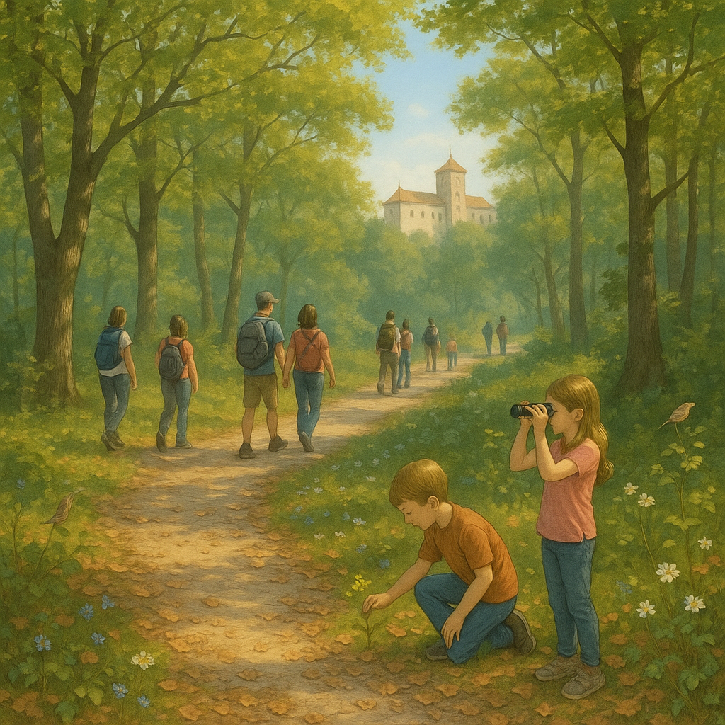 Sentier de randonnée à la Cortésine, Aix-en-Provence, avec des familles en exploration