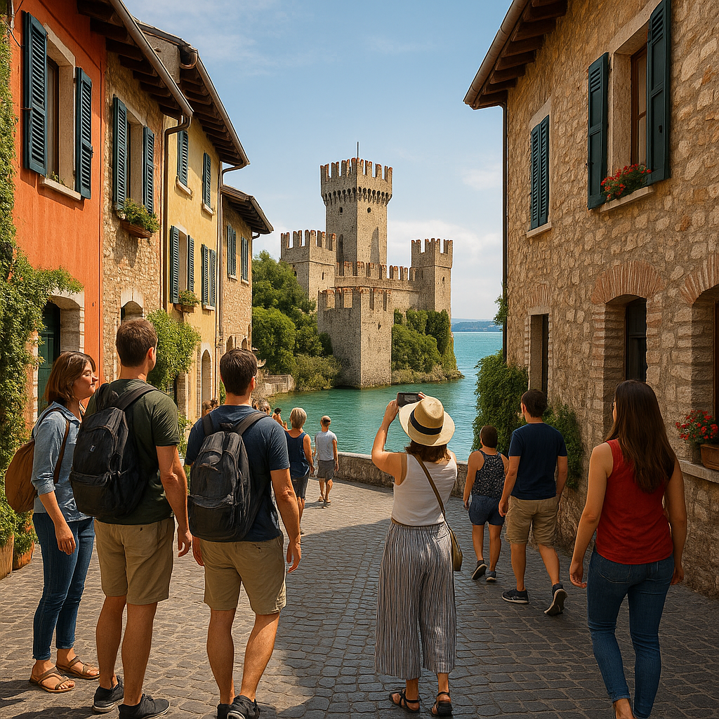 Village pittoresque de Sirmione au bord du Lac de Garde avec son château médiéval.
