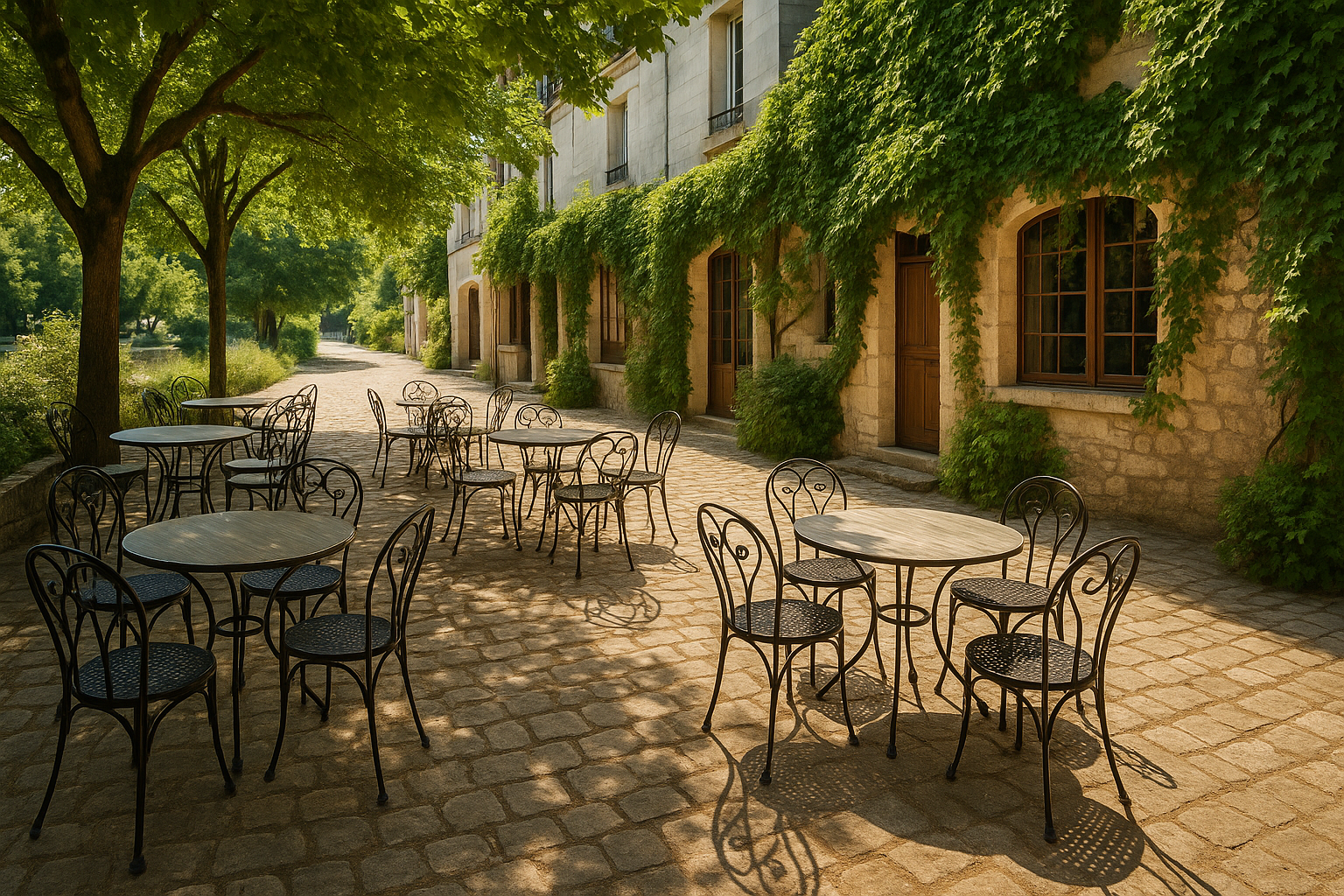 Café-lined street in central Tours with outdoor seating